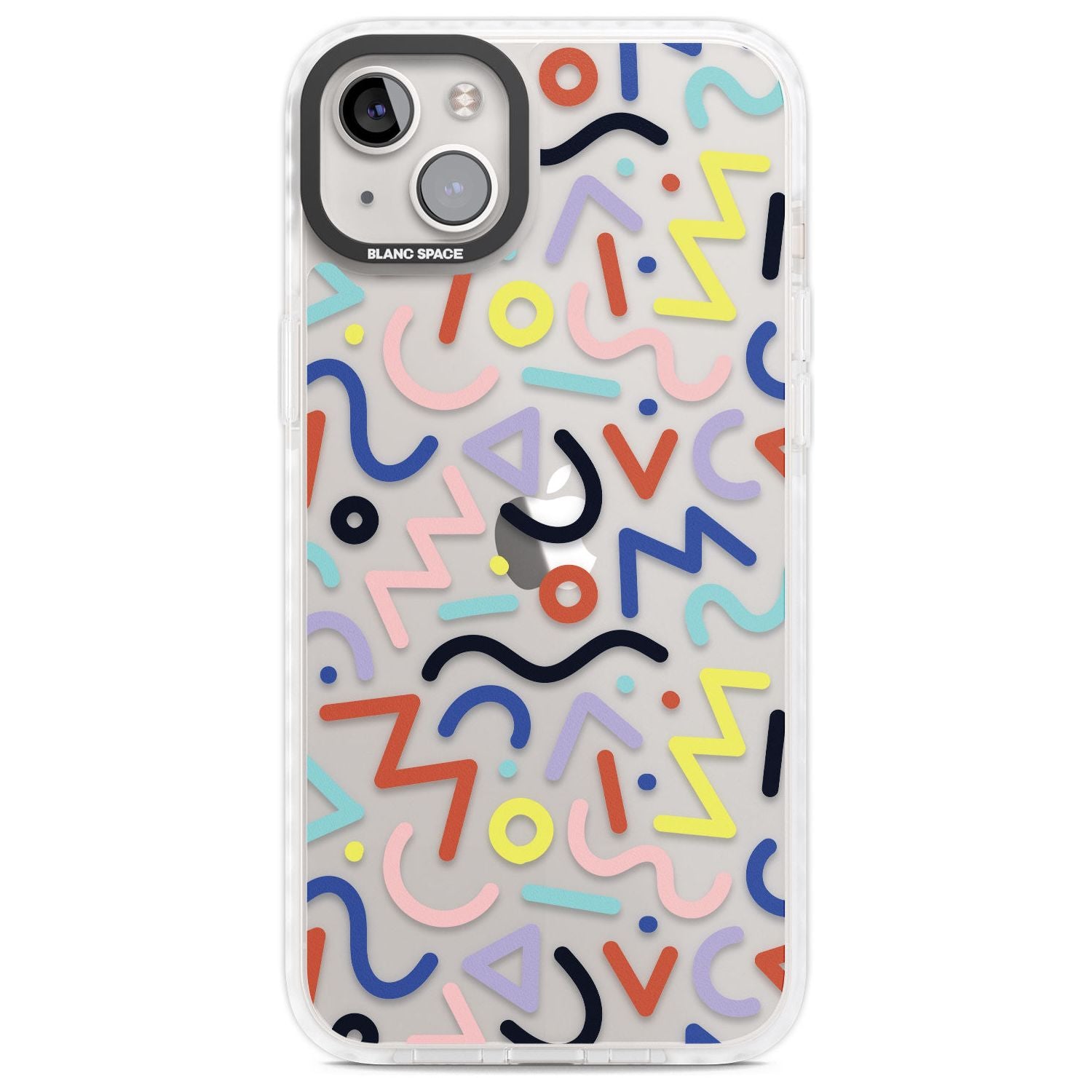 Colourful Squiggles Memphis Retro Pattern Design Phone Case iPhone 14 Plus / Impact Case Blanc Space