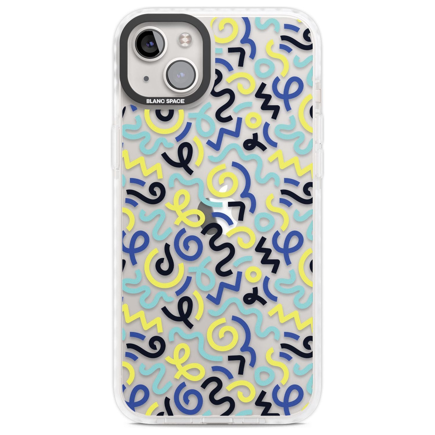 Blue & Yellow Shapes Memphis Retro Pattern Design Phone Case iPhone 14 Plus / Impact Case Blanc Space