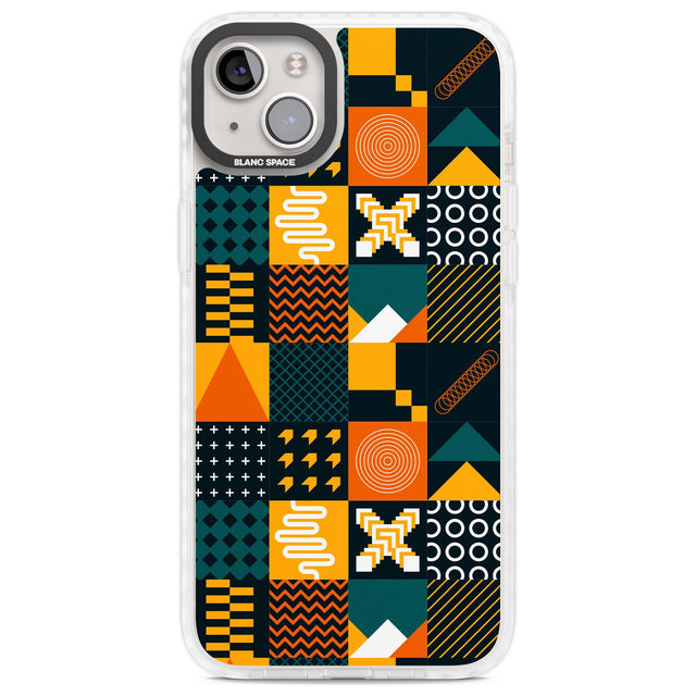 Funky Geometric Patterns: Orange & Dark Green Phone Case iPhone 14 Plus / Impact Case Blanc Space