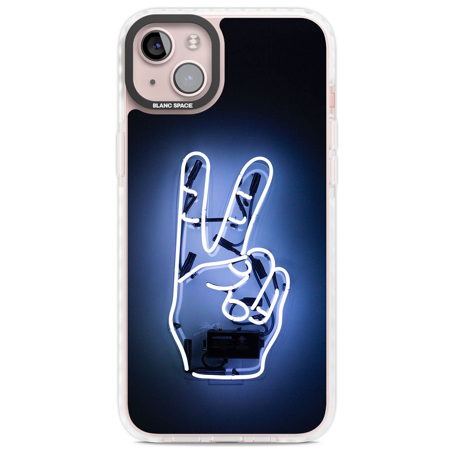 Peace Sign Hand Neon Sign Phone Case iPhone 14 Plus / Impact Case Blanc Space