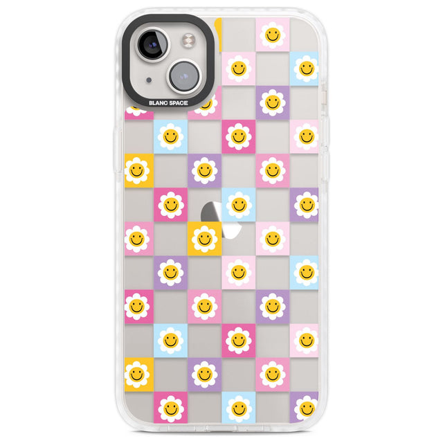 Daisy Squares Pattern Phone Case iPhone 14 Plus / Impact Case Blanc Space