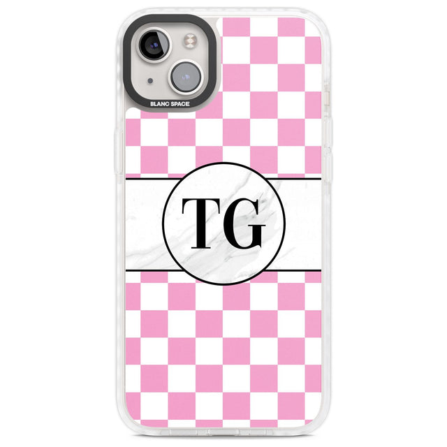 Personalised Monogrammed Pink Check Phone Case iPhone 14 Plus / Impact Case Blanc Space