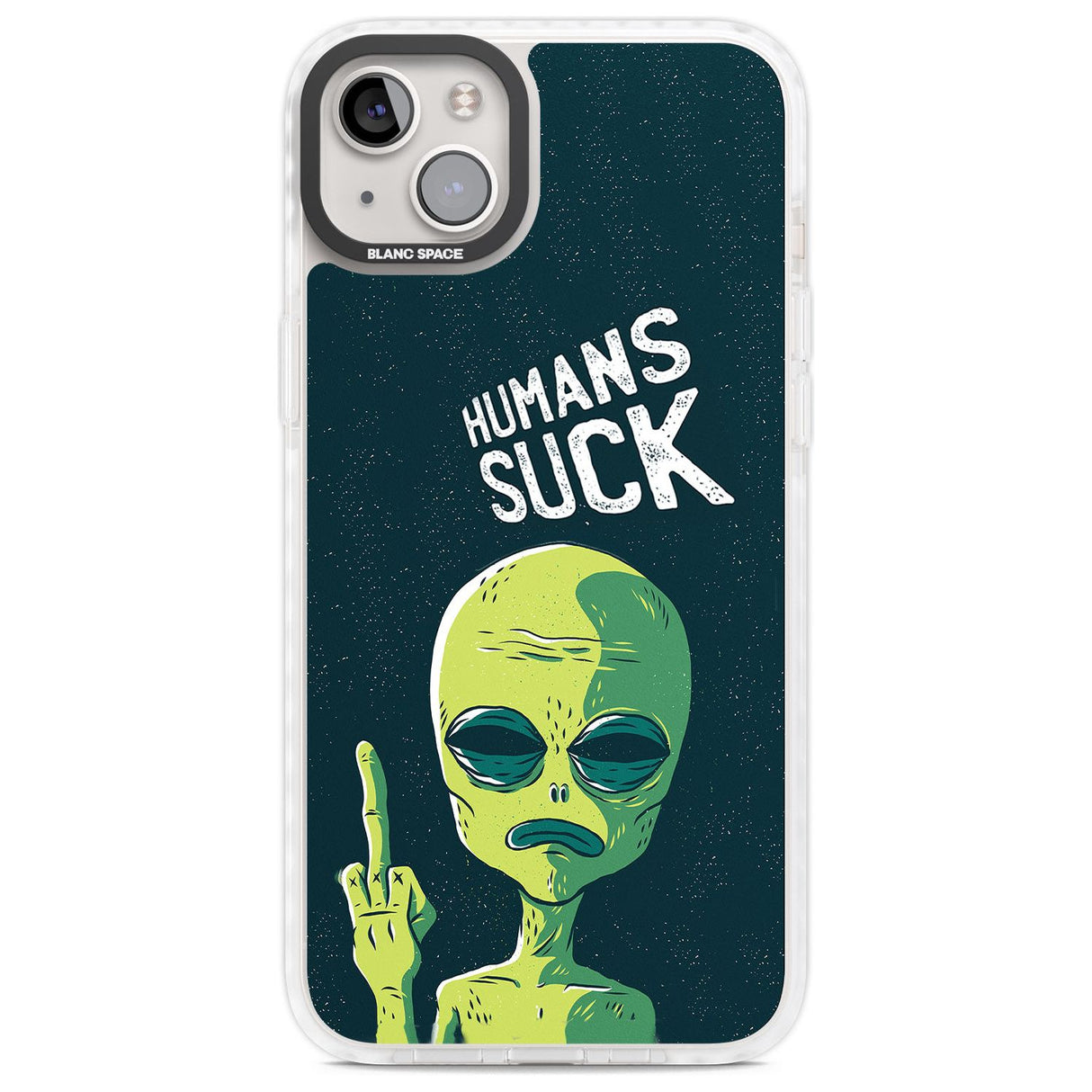 Humans Suck Alien Phone Case iPhone 14 Plus / Impact Case Blanc Space