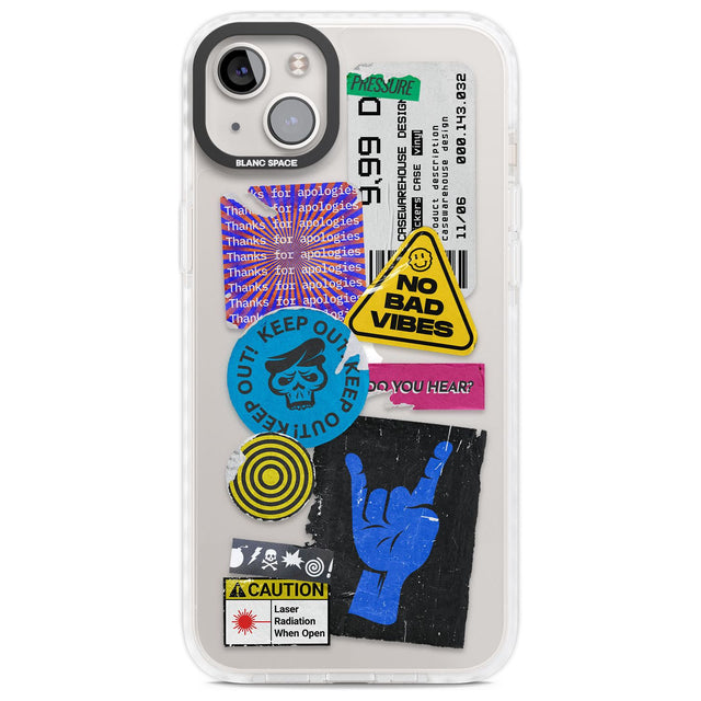 No Bad Vibes Sticker Mix Phone Case iPhone 14 Plus / Impact Case Blanc Space