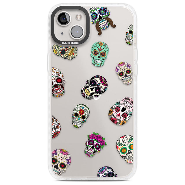 Mixed Sugar Skull Pattern Phone Case iPhone 14 Plus / Impact Case Blanc Space
