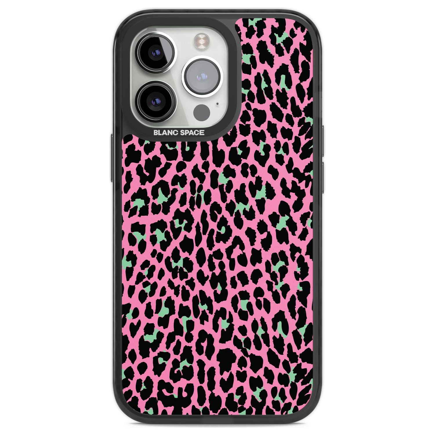Green on Pink Leopard Print Pattern Phone Case iPhone 13 Pro / Black Impact Case,iPhone 14 Pro / Black Impact Case,iPhone 15 Pro Max / Black Impact Case,iPhone 15 Pro / Black Impact Case Blanc Space