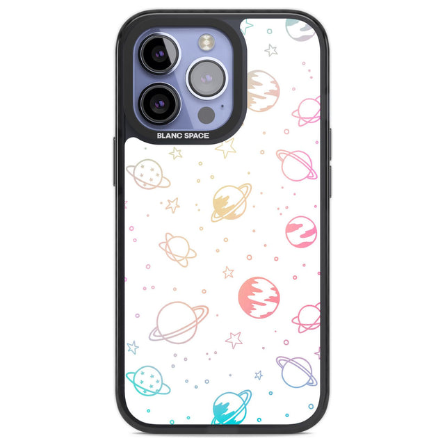 Cosmic Outer Space Design Pastels on White Phone Case iPhone 13 Pro / Black Impact Case,iPhone 14 Pro / Black Impact Case,iPhone 15 Pro Max / Black Impact Case,iPhone 15 Pro / Black Impact Case Blanc Space