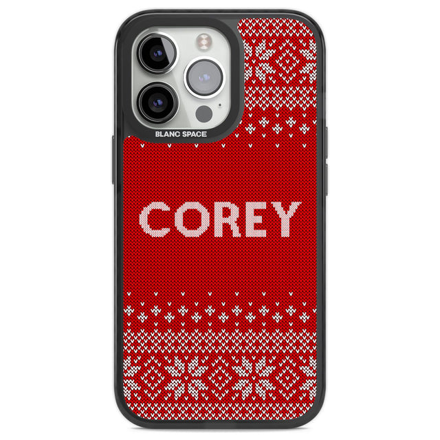 Personalised Red Christmas Knitted Jumper Custom Phone Case iPhone 13 Pro / Black Impact Case,iPhone 14 Pro / Black Impact Case,iPhone 15 Pro Max / Black Impact Case,iPhone 15 Pro / Black Impact Case Blanc Space