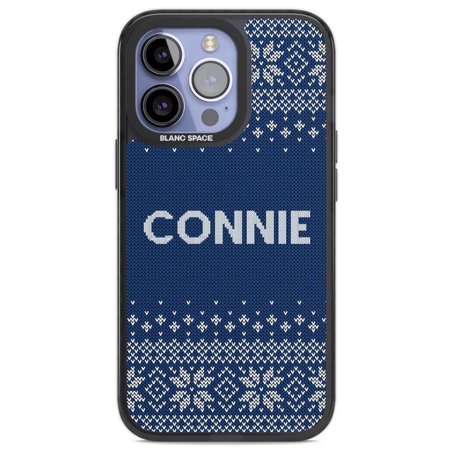 Personalised Blue Christmas Knitted Jumper Custom Phone Case iPhone 13 Pro / Black Impact Case,iPhone 14 Pro / Black Impact Case,iPhone 15 Pro Max / Black Impact Case,iPhone 15 Pro / Black Impact Case Blanc Space