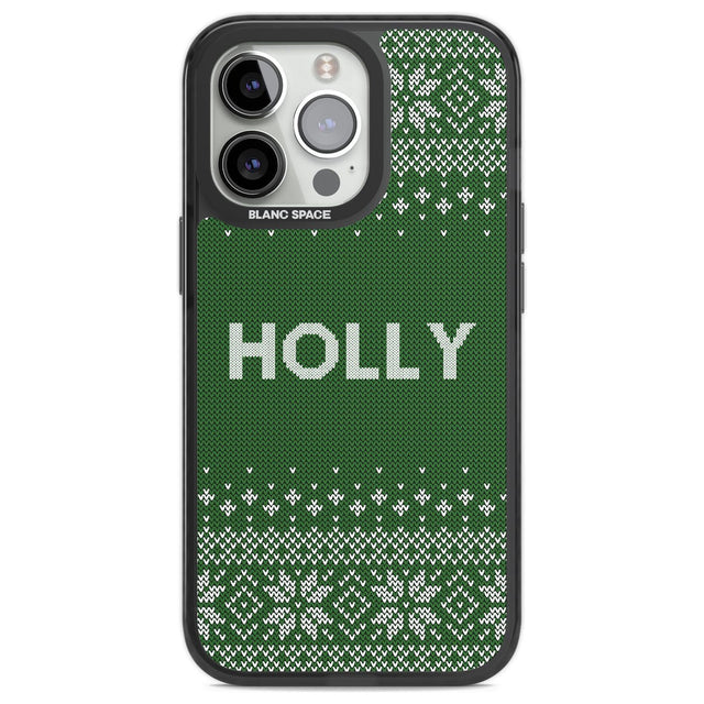 Personalised Green Christmas Knitted Jumper Custom Phone Case iPhone 13 Pro / Black Impact Case,iPhone 14 Pro / Black Impact Case,iPhone 15 Pro Max / Black Impact Case,iPhone 15 Pro / Black Impact Case Blanc Space