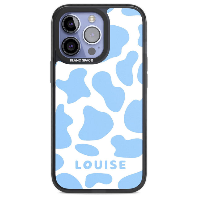 Personalised Blue and White Cow Print Custom Phone Case iPhone 13 Pro / Black Impact Case,iPhone 14 Pro / Black Impact Case,iPhone 15 Pro Max / Black Impact Case,iPhone 15 Pro / Black Impact Case Blanc Space