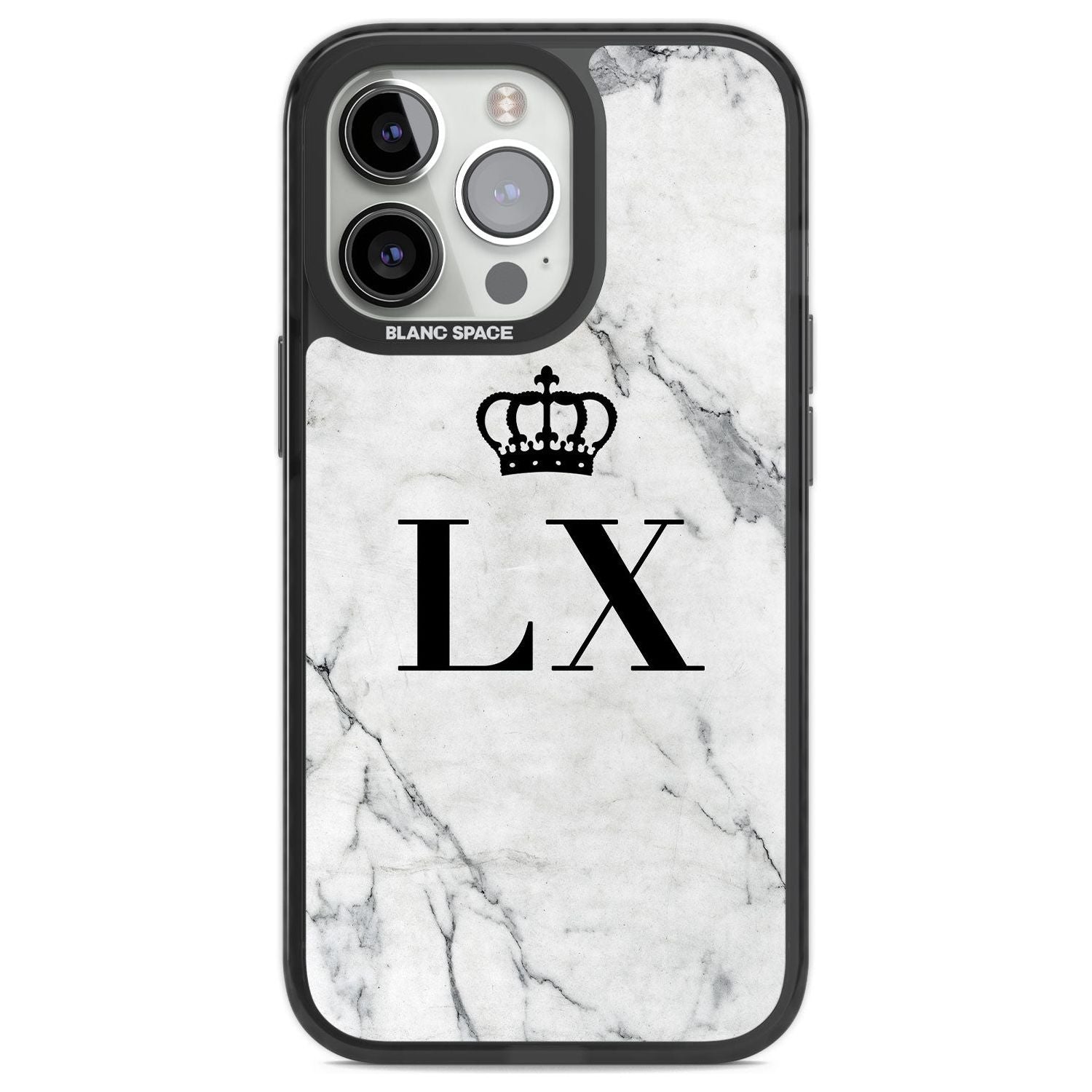 Personalised Initials with Crown on White Marble Custom Phone Case iPhone 13 Pro / Black Impact Case,iPhone 14 Pro / Black Impact Case,iPhone 15 Pro Max / Black Impact Case,iPhone 15 Pro / Black Impact Case Blanc Space