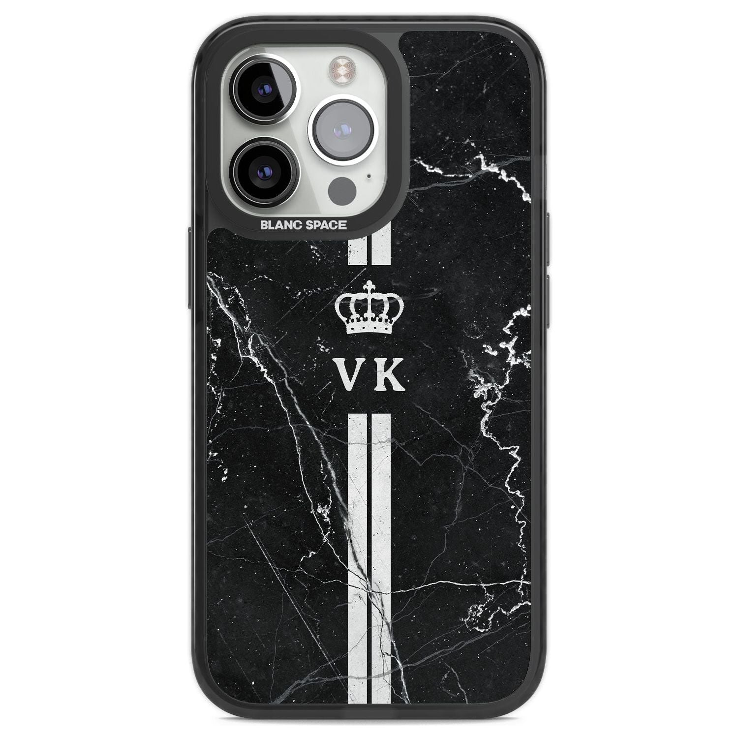 Personalised Stripes + Initials with Crown on Black Marble Custom Phone Case iPhone 13 Pro / Black Impact Case,iPhone 14 Pro / Black Impact Case,iPhone 15 Pro Max / Black Impact Case,iPhone 15 Pro / Black Impact Case Blanc Space