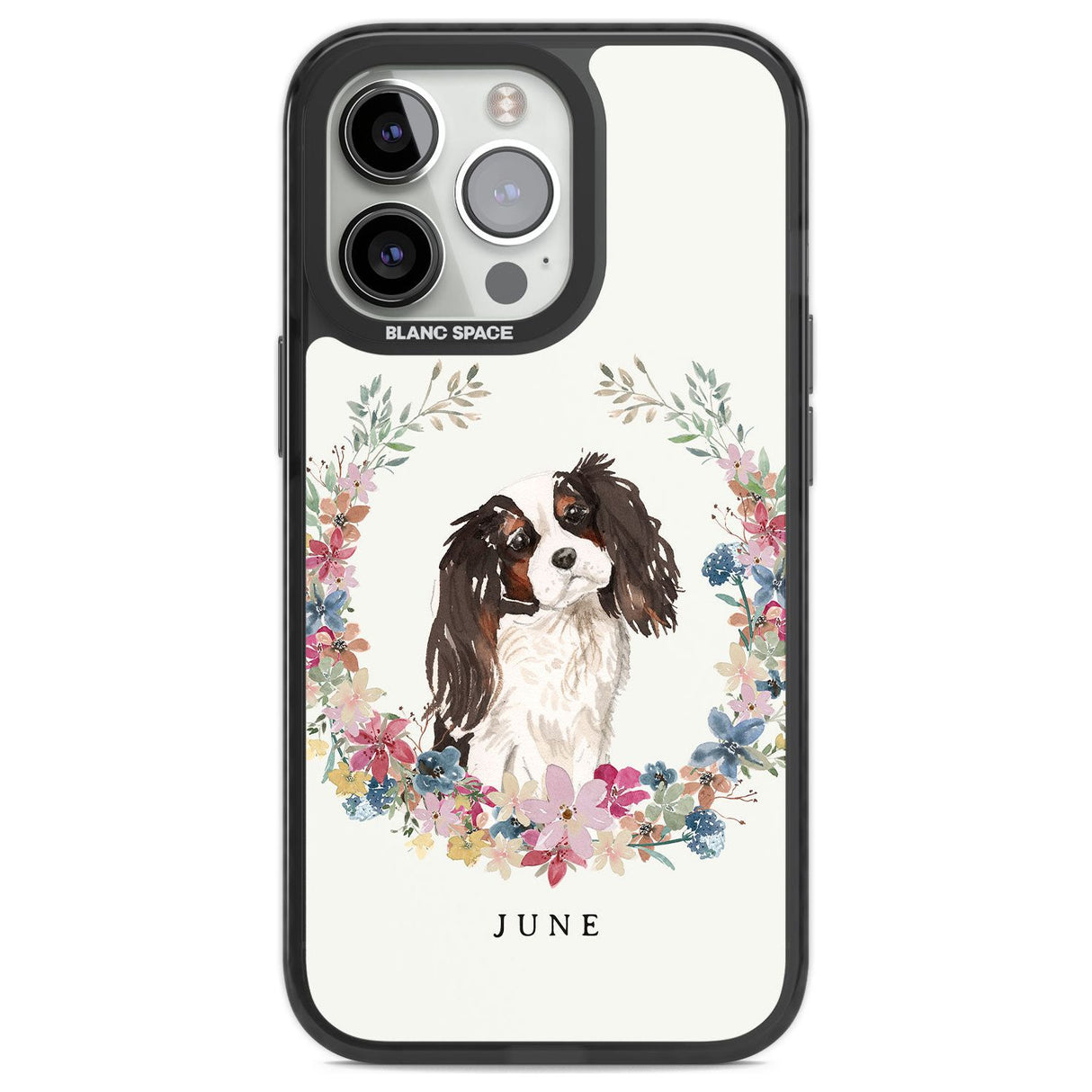 Personalised Tri Coloured King Charles Watercolour Dog Portrait Custom Phone Case iPhone 13 Pro / Black Impact Case,iPhone 14 Pro / Black Impact Case,iPhone 15 Pro Max / Black Impact Case,iPhone 15 Pro / Black Impact Case Blanc Space