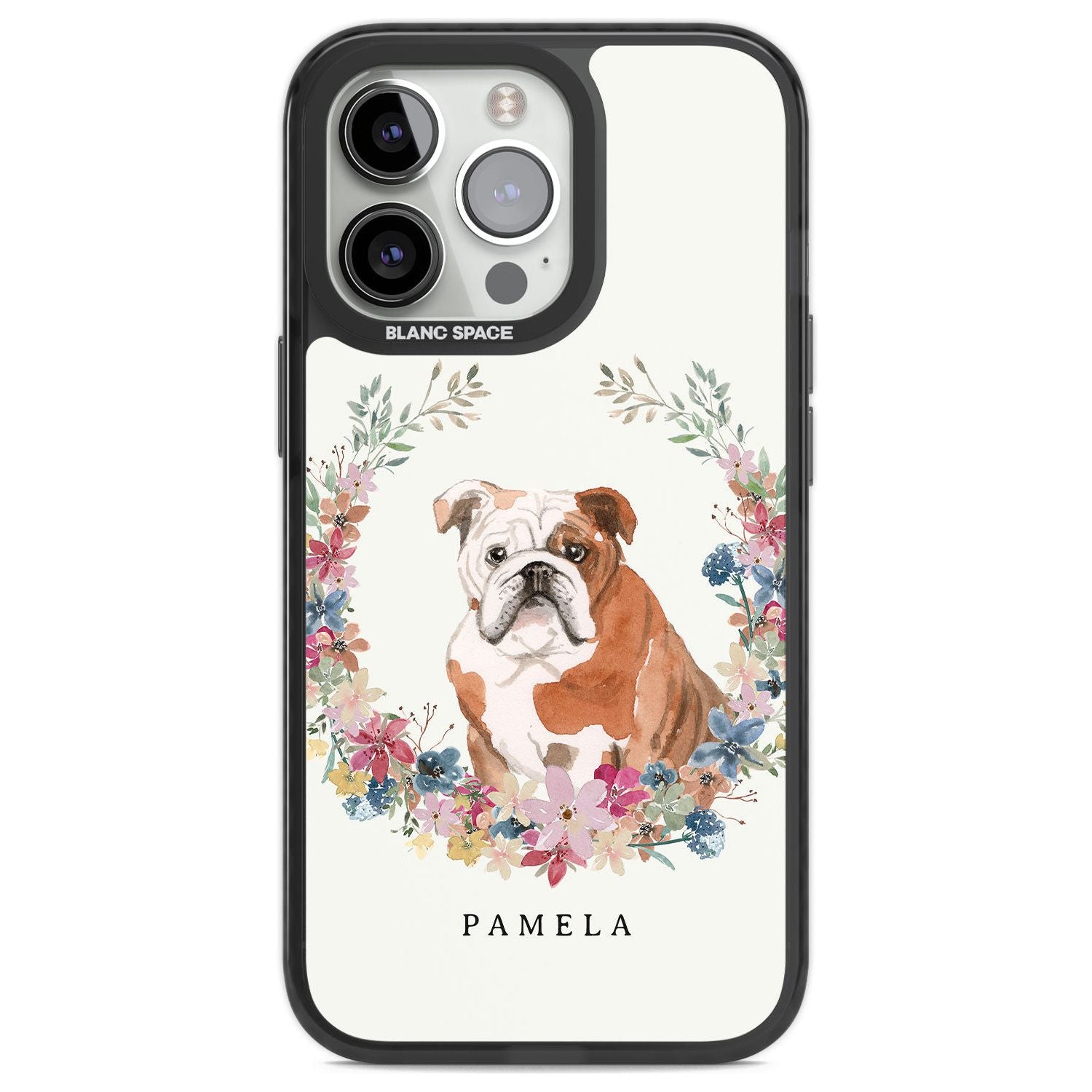 Personalised English Bulldog - Watercolour Dog Portrait Custom Phone Case iPhone 13 Pro / Black Impact Case,iPhone 14 Pro / Black Impact Case,iPhone 15 Pro Max / Black Impact Case,iPhone 15 Pro / Black Impact Case Blanc Space