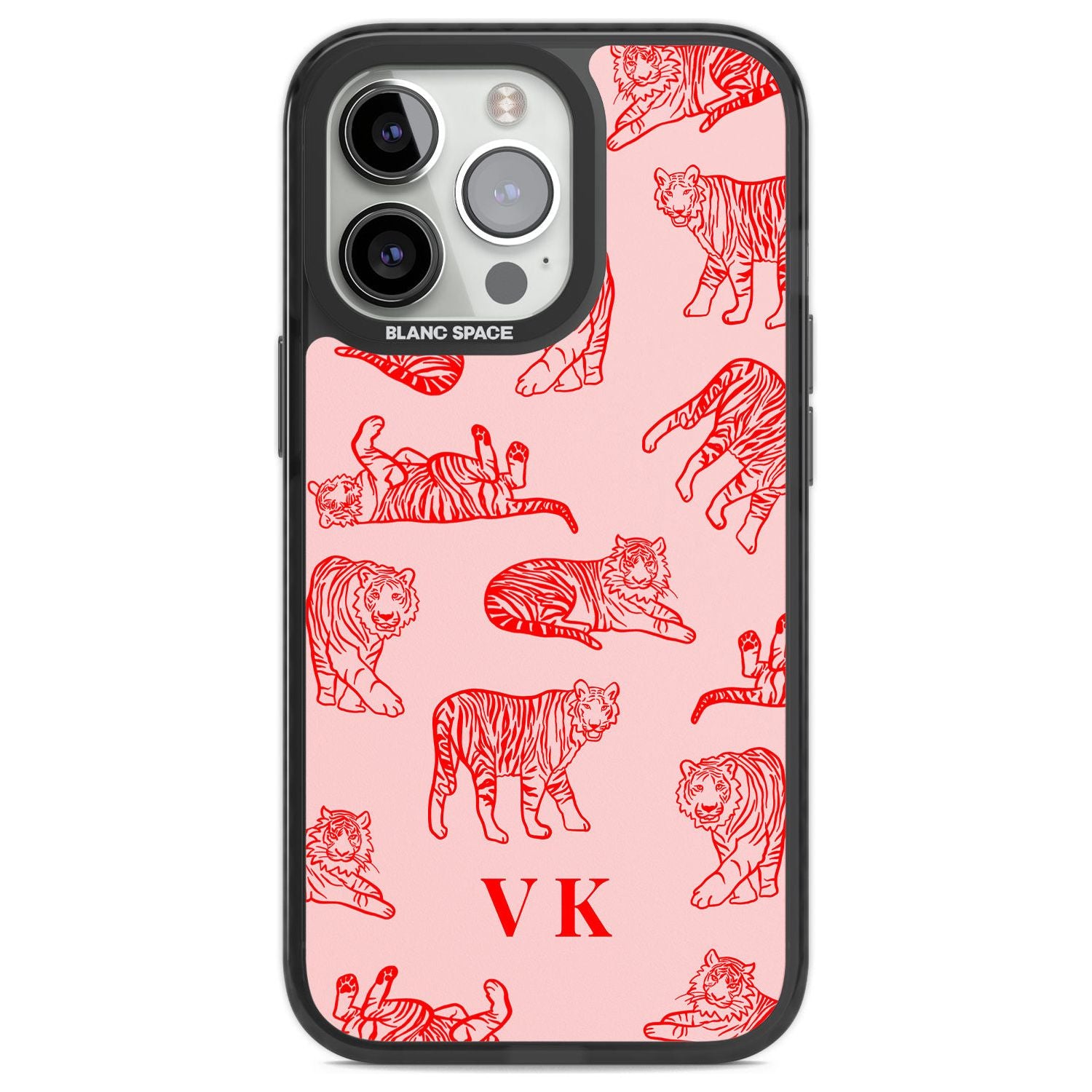 Personalised Red Tiger Outlines on Pink Custom Phone Case iPhone 13 Pro / Black Impact Case,iPhone 14 Pro / Black Impact Case,iPhone 15 Pro Max / Black Impact Case,iPhone 15 Pro / Black Impact Case Blanc Space