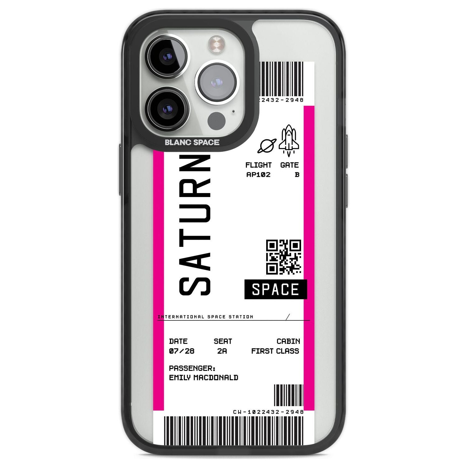 Personalised Saturn Space Travel Ticket Custom Phone Case iPhone 13 Pro / Black Impact Case,iPhone 14 Pro / Black Impact Case,iPhone 15 Pro Max / Black Impact Case,iPhone 15 Pro / Black Impact Case Blanc Space