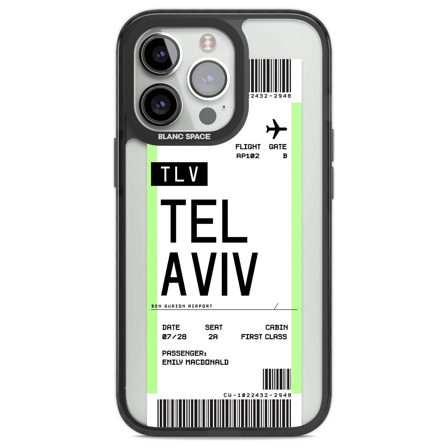 Personalised Tel Aviv Boarding Pass Custom Phone Case iPhone 13 Pro / Black Impact Case,iPhone 14 Pro / Black Impact Case,iPhone 15 Pro Max / Black Impact Case,iPhone 15 Pro / Black Impact Case Blanc Space