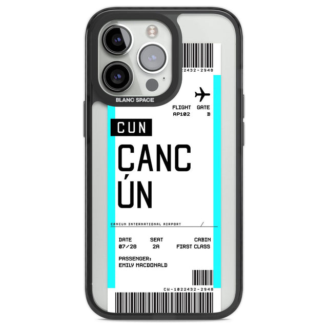 Personalised Cancún Boarding Pass Custom Phone Case iPhone 13 Pro / Black Impact Case,iPhone 14 Pro / Black Impact Case,iPhone 15 Pro Max / Black Impact Case,iPhone 15 Pro / Black Impact Case Blanc Space