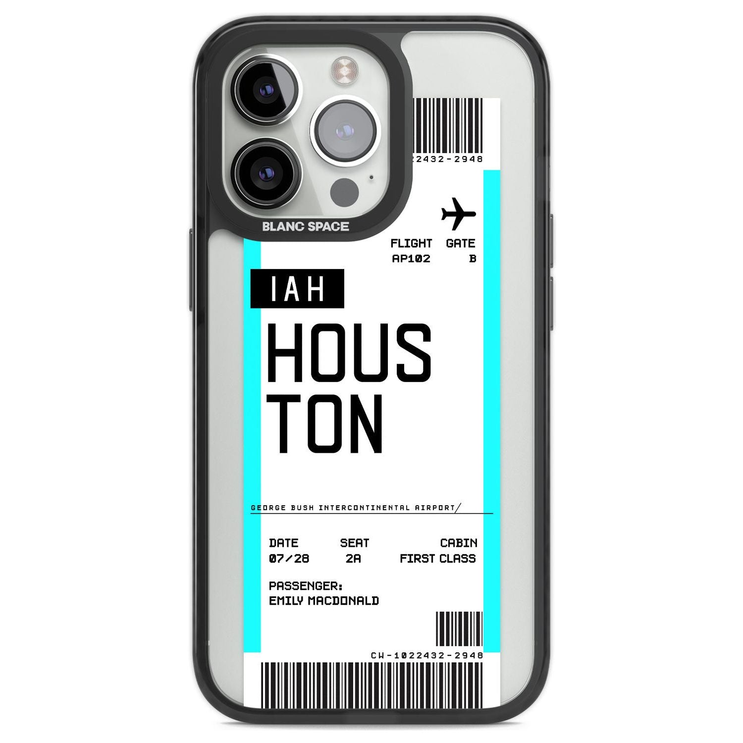Personalised Houston Boarding Pass Custom Phone Case iPhone 13 Pro / Black Impact Case,iPhone 14 Pro / Black Impact Case,iPhone 15 Pro Max / Black Impact Case,iPhone 15 Pro / Black Impact Case Blanc Space
