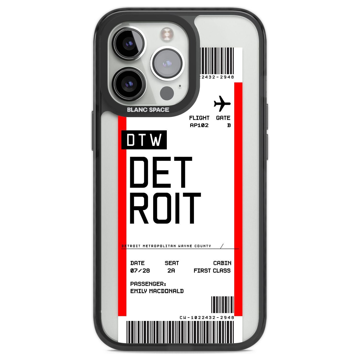 Personalised Detroit Boarding Pass Custom Phone Case iPhone 13 Pro / Black Impact Case,iPhone 14 Pro / Black Impact Case,iPhone 15 Pro Max / Black Impact Case,iPhone 15 Pro / Black Impact Case Blanc Space
