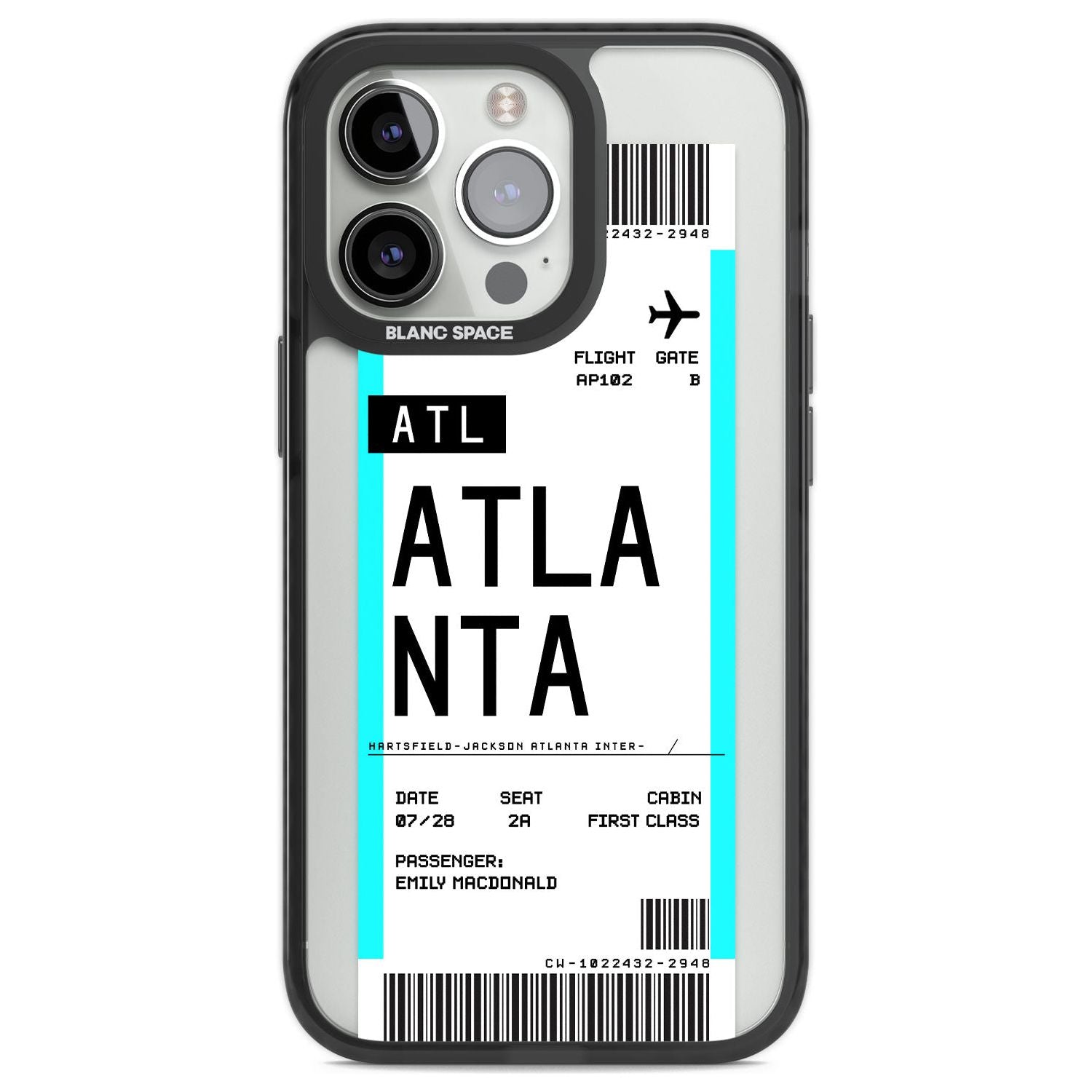 Personalised Atlanta Boarding Pass Custom Phone Case iPhone 13 Pro / Black Impact Case,iPhone 14 Pro / Black Impact Case,iPhone 15 Pro Max / Black Impact Case,iPhone 15 Pro / Black Impact Case Blanc Space