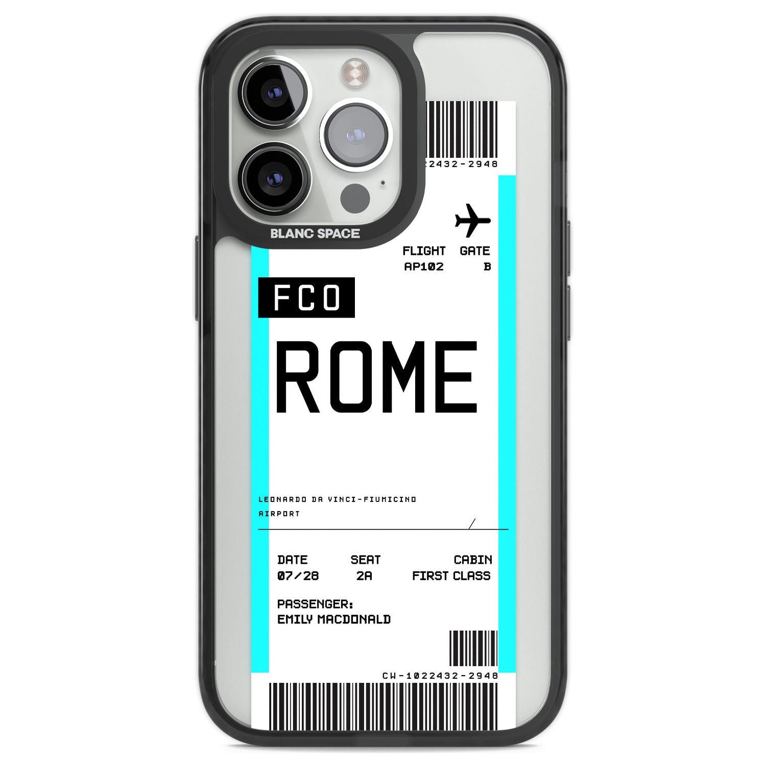 Personalised Rome Boarding Pass Custom Phone Case iPhone 13 Pro / Black Impact Case,iPhone 14 Pro / Black Impact Case,iPhone 15 Pro Max / Black Impact Case,iPhone 15 Pro / Black Impact Case Blanc Space