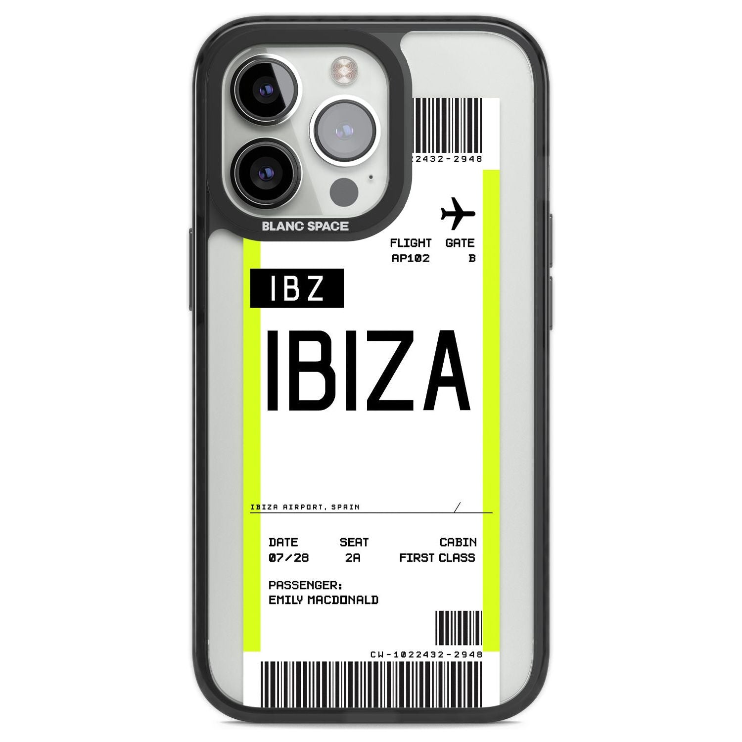 Personalised Ibiza Boarding Pass Custom Phone Case iPhone 13 Pro / Black Impact Case,iPhone 14 Pro / Black Impact Case,iPhone 15 Pro Max / Black Impact Case,iPhone 15 Pro / Black Impact Case Blanc Space