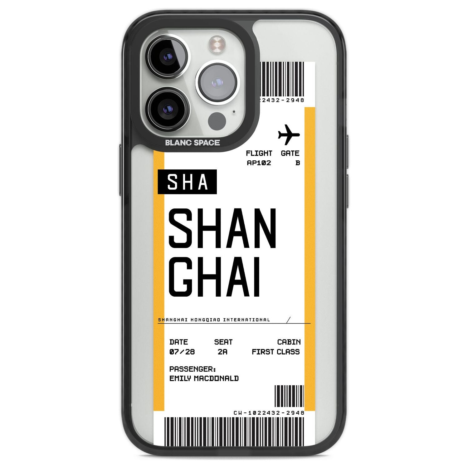 Personalised Shangai Boarding Pass Custom Phone Case iPhone 13 Pro / Black Impact Case,iPhone 14 Pro / Black Impact Case,iPhone 15 Pro Max / Black Impact Case,iPhone 15 Pro / Black Impact Case Blanc Space