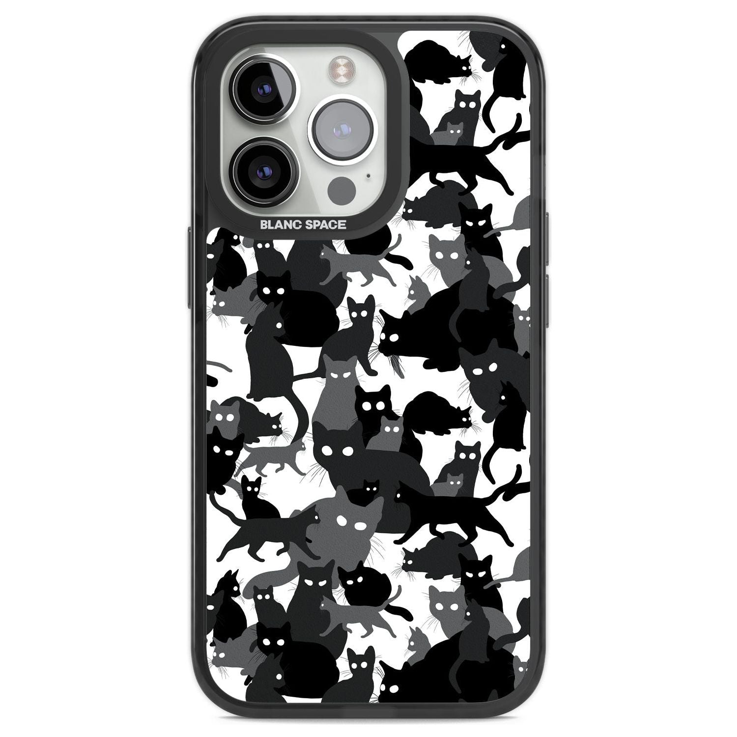 Black & White Cat Camouflage Phone Case iPhone 13 Pro / Black Impact Case,iPhone 14 Pro / Black Impact Case,iPhone 15 Pro Max / Black Impact Case,iPhone 15 Pro / Black Impact Case Blanc Space