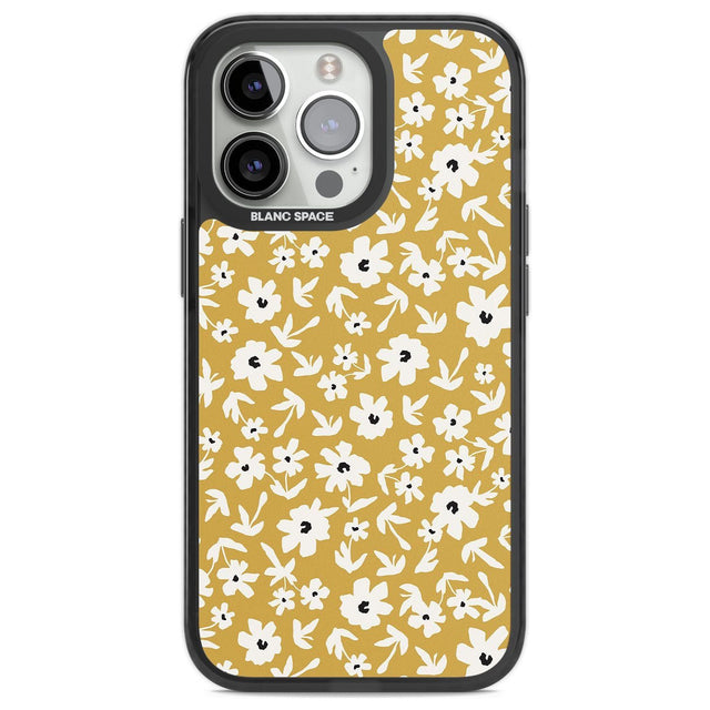 Floral Print on Mustard Cute Floral Phone Case iPhone 13 Pro / Black Impact Case,iPhone 14 Pro / Black Impact Case,iPhone 15 Pro Max / Black Impact Case,iPhone 15 Pro / Black Impact Case Blanc Space