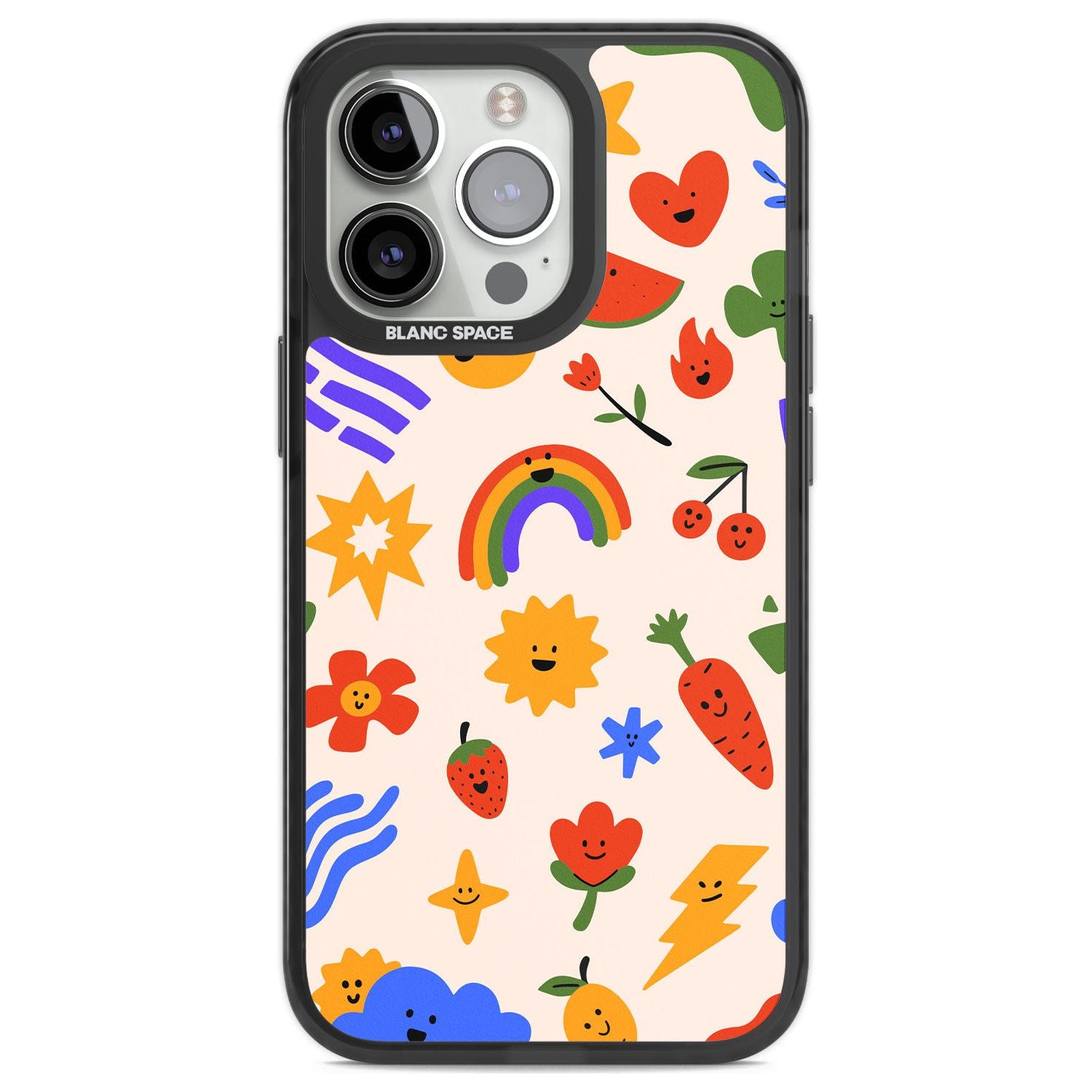 Mixed Large Kawaii Icons - Solid Phone Case iPhone 13 Pro / Black Impact Case,iPhone 14 Pro / Black Impact Case,iPhone 15 Pro Max / Black Impact Case,iPhone 15 Pro / Black Impact Case Blanc Space