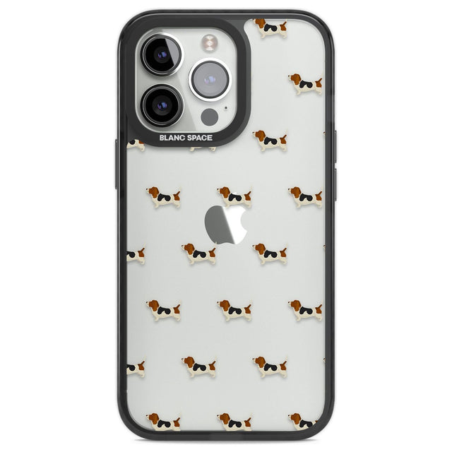Basset Hound Dog Pattern Clear Phone Case iPhone 13 Pro / Black Impact Case,iPhone 14 Pro / Black Impact Case,iPhone 15 Pro Max / Black Impact Case,iPhone 15 Pro / Black Impact Case Blanc Space