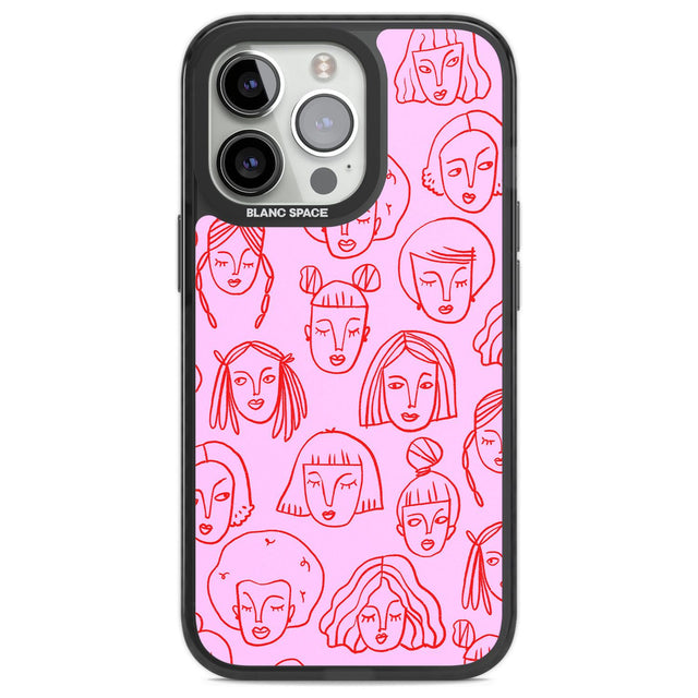 Girl Portrait Doodles in Pink & Red Phone Case iPhone 13 Pro / Black Impact Case,iPhone 14 Pro / Black Impact Case,iPhone 15 Pro Max / Black Impact Case,iPhone 15 Pro / Black Impact Case Blanc Space