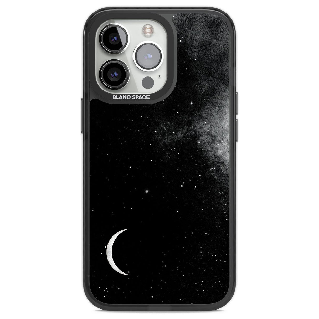 Night Sky Galaxies: Crescent Moon Phone Case iPhone 13 Pro / Black Impact Case,iPhone 14 Pro / Black Impact Case,iPhone 15 Pro / Black Impact Case,iPhone 15 Pro Max / Black Impact Case Blanc Space