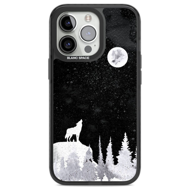 Moon Phases: Wolf & Full Moon Phone Case iPhone 13 Pro / Black Impact Case,iPhone 14 Pro / Black Impact Case,iPhone 15 Pro / Black Impact Case,iPhone 15 Pro Max / Black Impact Case Blanc Space