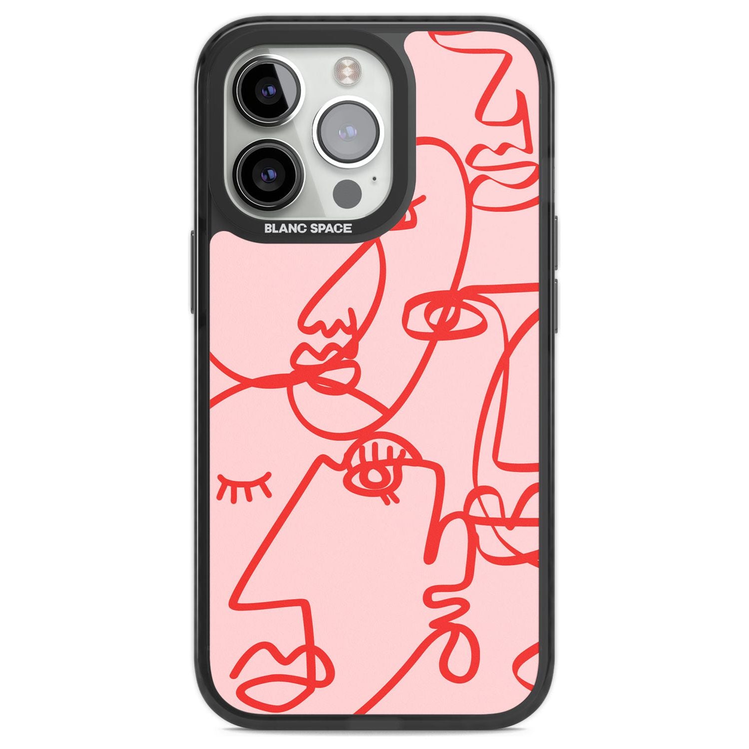 Abstract Continuous Line Faces Red on Pink Phone Case iPhone 13 Pro / Black Impact Case,iPhone 14 Pro / Black Impact Case,iPhone 15 Pro Max / Black Impact Case,iPhone 15 Pro / Black Impact Case Blanc Space