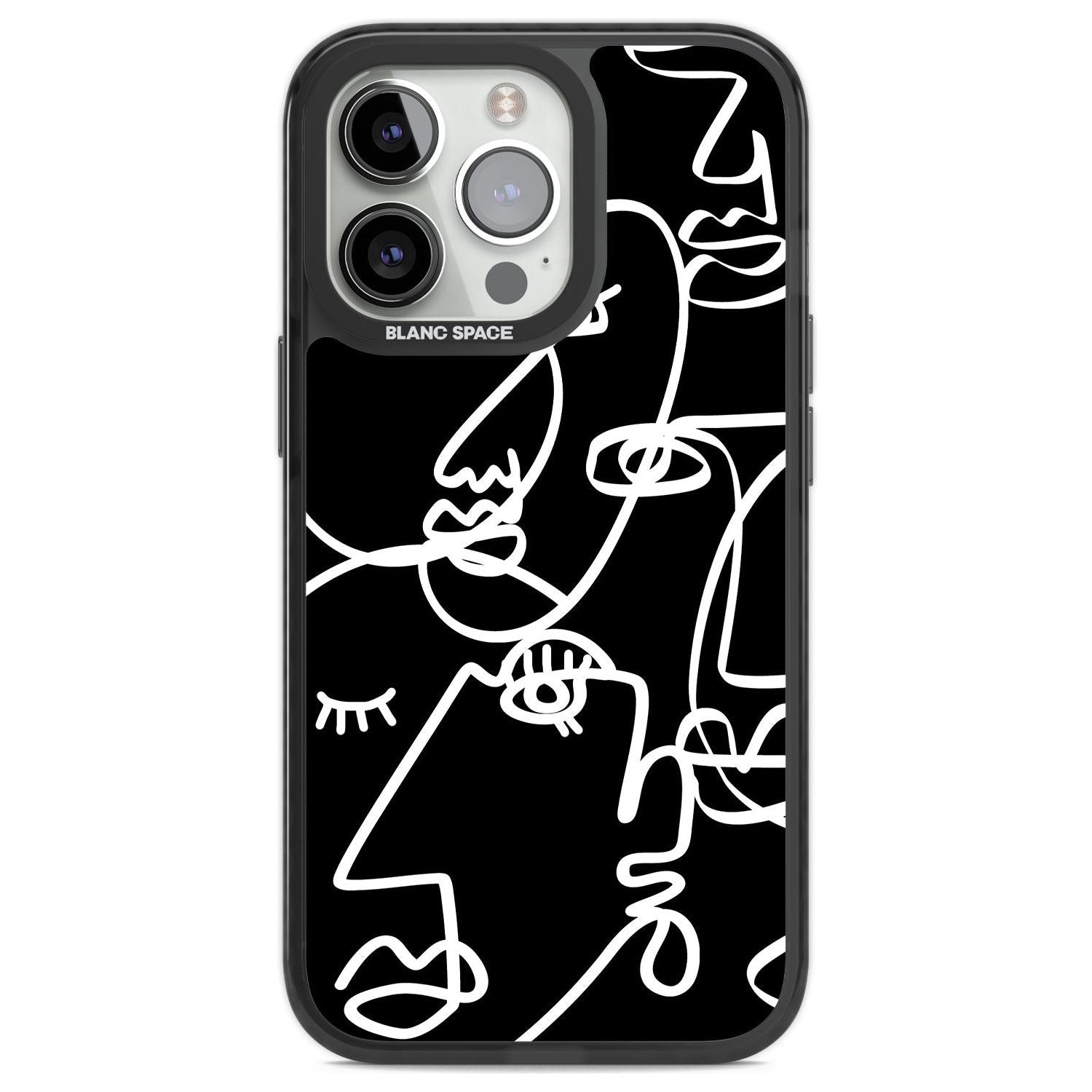 Abstract Continuous Line Faces White on Black Phone Case iPhone 13 Pro / Black Impact Case,iPhone 14 Pro / Black Impact Case,iPhone 15 Pro Max / Black Impact Case,iPhone 15 Pro / Black Impact Case Blanc Space
