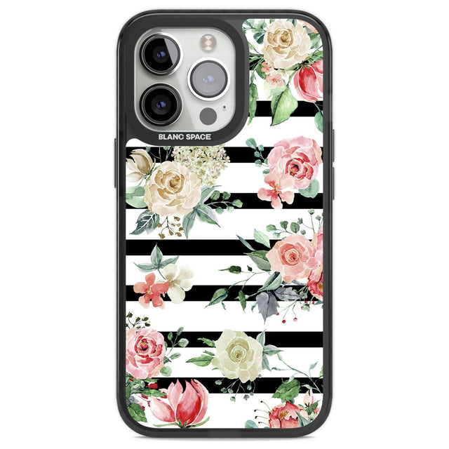 Bold Stripes & Flower Pattern Phone Case iPhone 13 Pro / Black Impact Case,iPhone 14 Pro / Black Impact Case,iPhone 15 Pro Max / Black Impact Case,iPhone 15 Pro / Black Impact Case Blanc Space