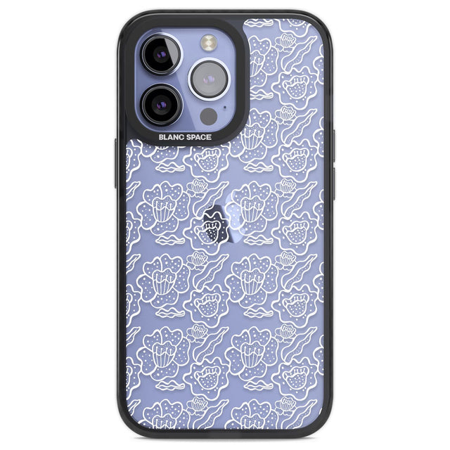 Funky Floral Patterns White on Clear Phone Case iPhone 13 Pro / Black Impact Case,iPhone 14 Pro / Black Impact Case,iPhone 15 Pro Max / Black Impact Case,iPhone 15 Pro / Black Impact Case Blanc Space