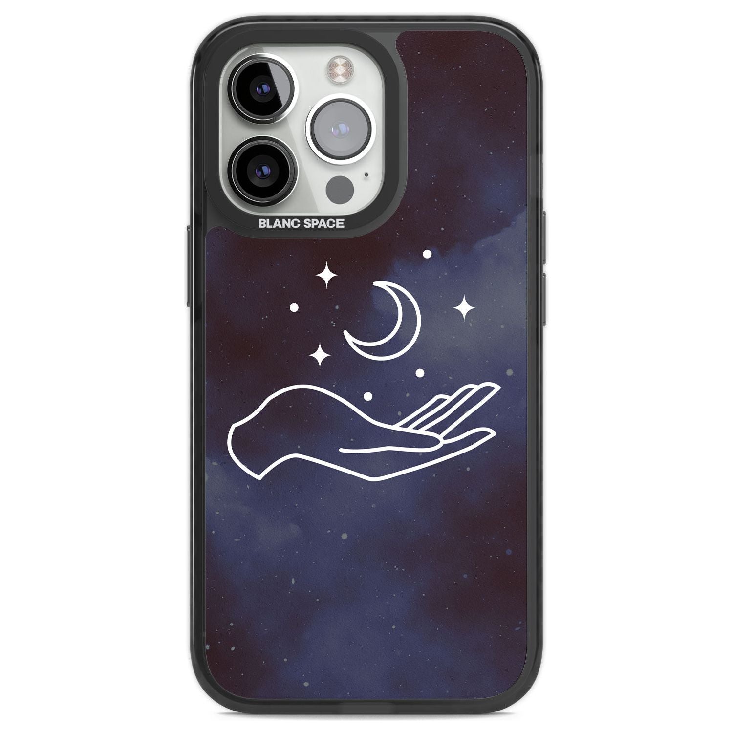 Floating Moon Above Hand Phone Case iPhone 13 Pro / Black Impact Case,iPhone 14 Pro / Black Impact Case,iPhone 15 Pro Max / Black Impact Case,iPhone 15 Pro / Black Impact Case Blanc Space