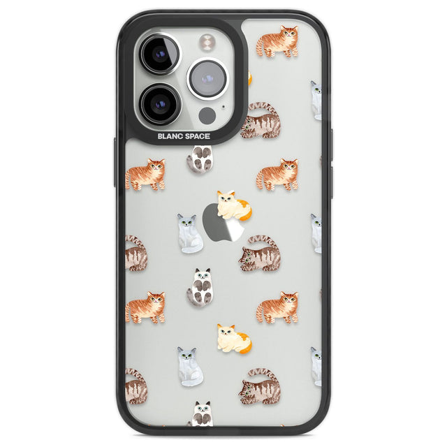 Cute Cat Pattern - Clear Phone Case iPhone 13 Pro / Black Impact Case,iPhone 14 Pro / Black Impact Case,iPhone 15 Pro Max / Black Impact Case,iPhone 15 Pro / Black Impact Case Blanc Space