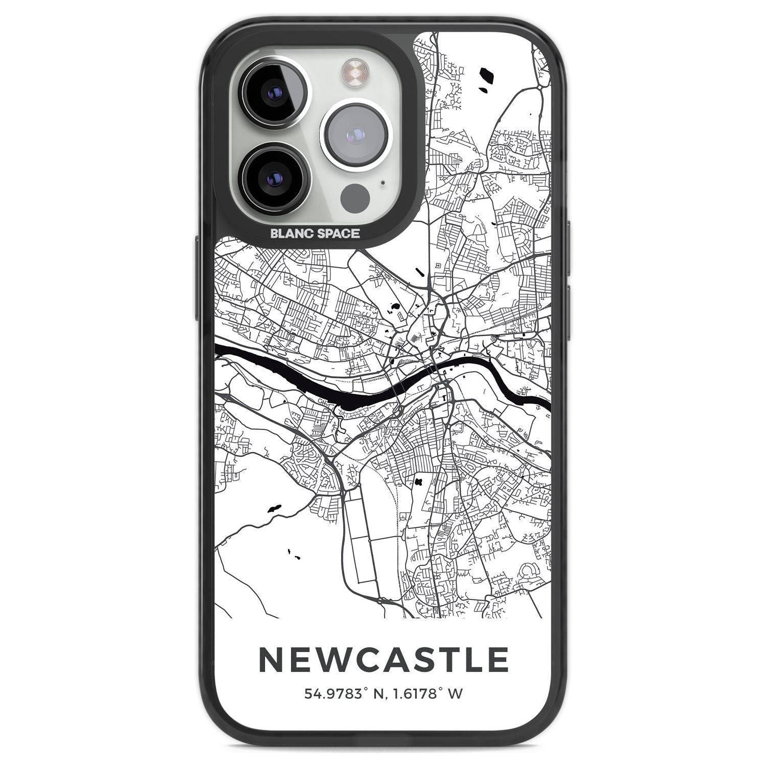 Map of Newcastle, England Phone Case iPhone 13 Pro / Black Impact Case,iPhone 14 Pro / Black Impact Case,iPhone 15 Pro Max / Black Impact Case,iPhone 15 Pro / Black Impact Case Blanc Space