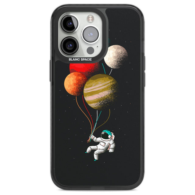 Astronaut Balloon Planets Phone Case iPhone 13 Pro / Black Impact Case,iPhone 14 Pro / Black Impact Case,iPhone 15 Pro / Black Impact Case,iPhone 15 Pro Max / Black Impact Case Blanc Space