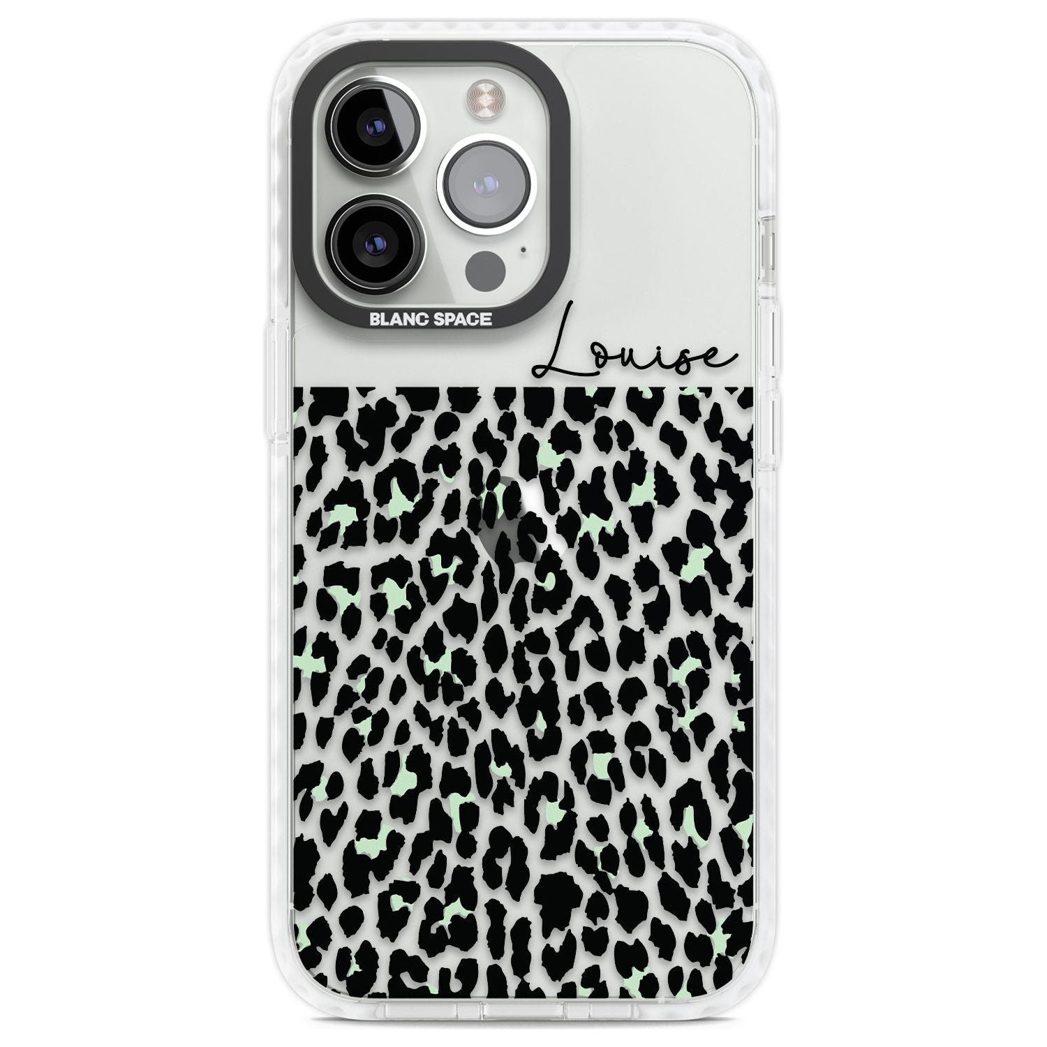Personalised Seafoam Green & Cursive Leopard Spots Custom Phone Case iPhone 13 Pro / Impact Case,iPhone 14 Pro / Impact Case,iPhone 15 Pro Max / Impact Case,iPhone 15 Pro / Impact Case Blanc Space