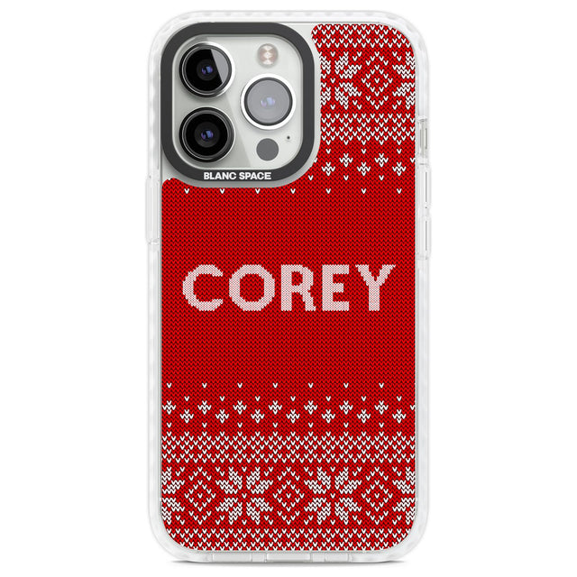 Personalised Red Christmas Knitted Jumper Custom Phone Case iPhone 13 Pro / Impact Case,iPhone 14 Pro / Impact Case,iPhone 15 Pro Max / Impact Case,iPhone 15 Pro / Impact Case Blanc Space