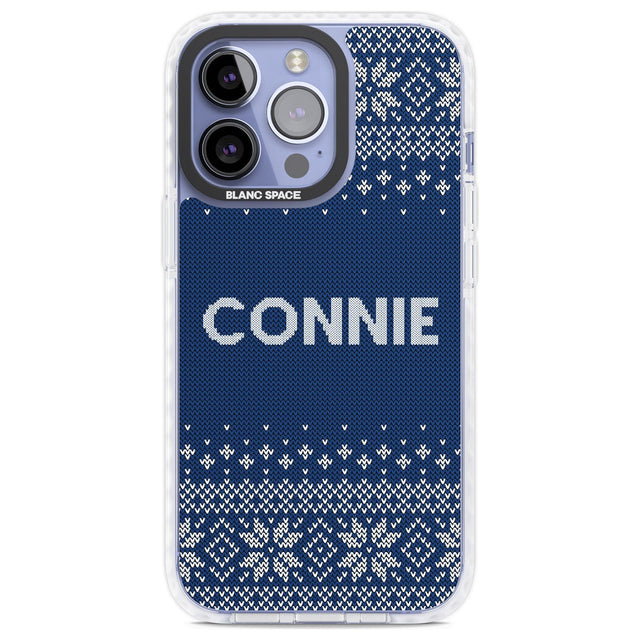 Personalised Blue Christmas Knitted Jumper Custom Phone Case iPhone 13 Pro / Impact Case,iPhone 14 Pro / Impact Case,iPhone 15 Pro Max / Impact Case,iPhone 15 Pro / Impact Case Blanc Space