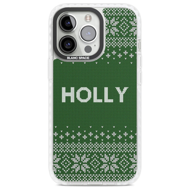Personalised Green Christmas Knitted Jumper Custom Phone Case iPhone 13 Pro / Impact Case,iPhone 14 Pro / Impact Case,iPhone 15 Pro Max / Impact Case,iPhone 15 Pro / Impact Case Blanc Space