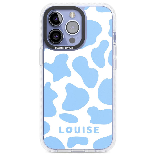 Personalised Blue and White Cow Print Custom Phone Case iPhone 13 Pro / Impact Case,iPhone 14 Pro / Impact Case,iPhone 15 Pro Max / Impact Case,iPhone 15 Pro / Impact Case Blanc Space
