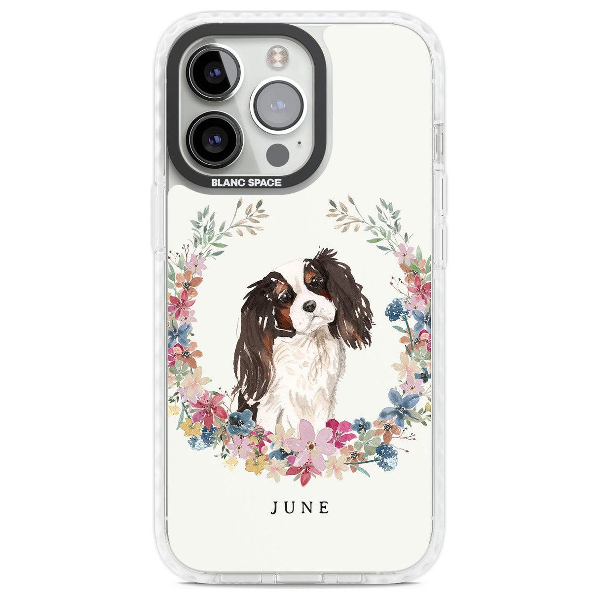 Personalised Tri Coloured King Charles Watercolour Dog Portrait Custom Phone Case iPhone 13 Pro / Impact Case,iPhone 14 Pro / Impact Case,iPhone 15 Pro Max / Impact Case,iPhone 15 Pro / Impact Case Blanc Space